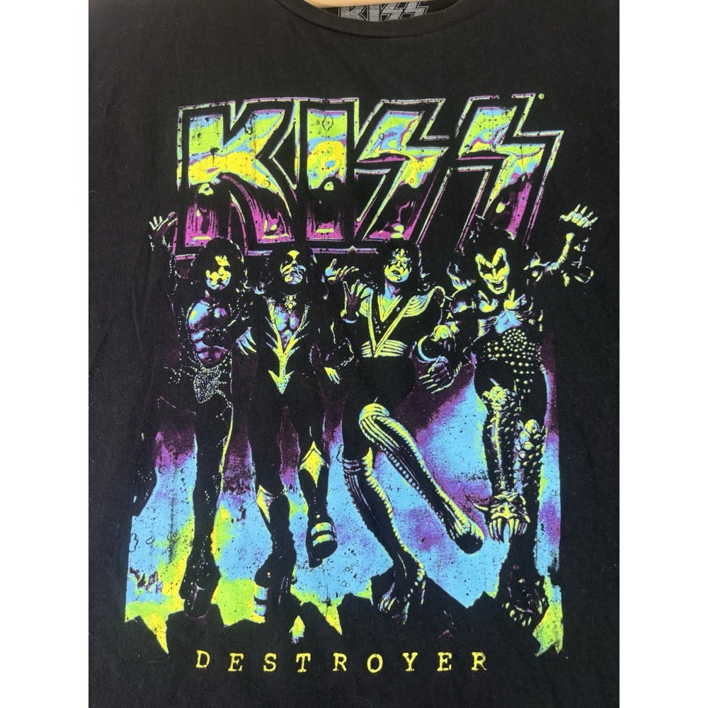 Kiss Shirt Men 3XL Black Graphic Neon Destroyer Rock Band Concert Crewneck